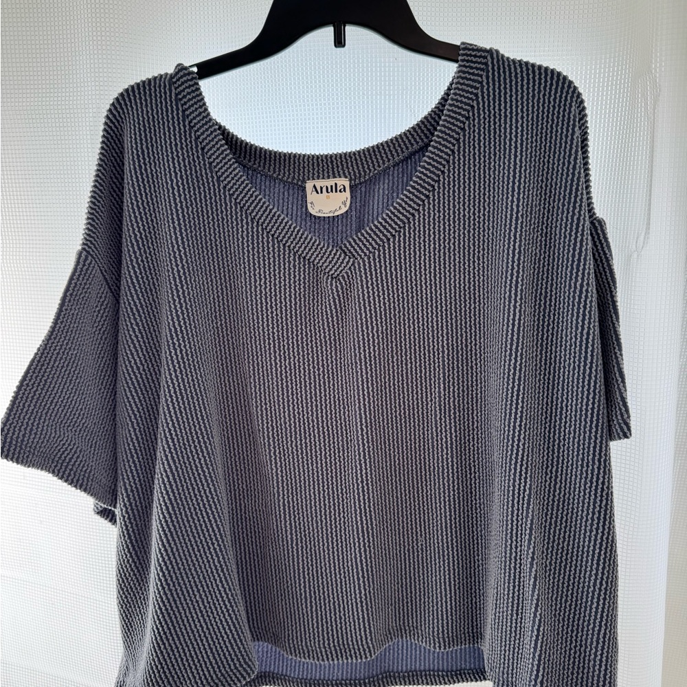Arula Blue Ribbed V-Neck T-shirt 2XL